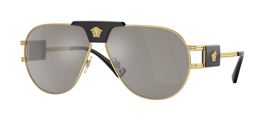 Occhiali da sole Versace VE 2252 (10026G) colore oro forma aviator lenti grigio chiaro specchiato argento