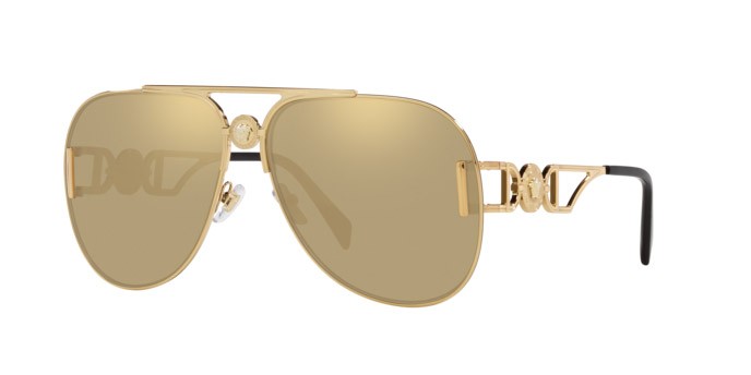 Occhiali da sole Versace VE 2255 (100203) colore oro forma aviator lenti clear mirror real yellow gold