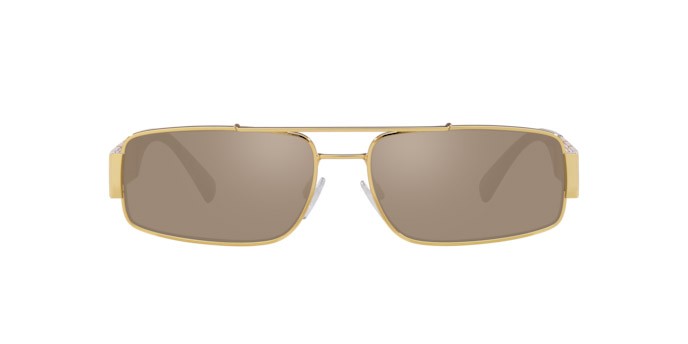 Occhiali da sole Versace VE 2257 (10025A) colore oro forma rettangolare lenti marrone chiaro specchiato oro scuro
