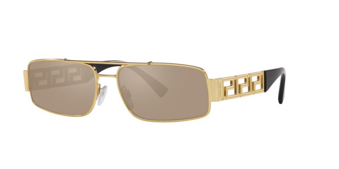 Occhiali da sole Versace VE 2257 (10025A) colore oro forma rettangolare lenti marrone chiaro specchiato oro scuro