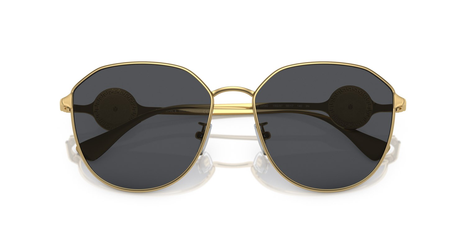 Sunglasses Versace VE 2259D (100287) color oro shape irregular lenses grigio scuro