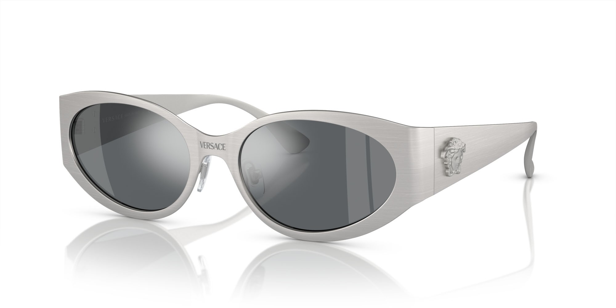 Sonnenbrillen Versace VE 2263 (12666G) farbe argento opaco form oval gläser grigio chiaro specchiato nero