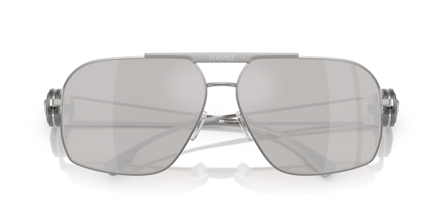Sonnenbrillen Versace VE 2269 (10006G) farbe argento form unregelmäßig gläser grigio chiaro specchiato argento
