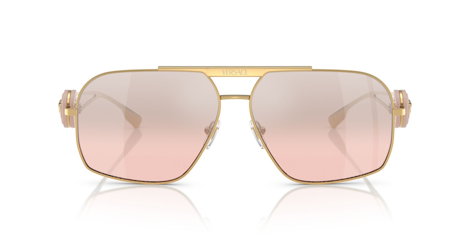 Occhiali da sole Versace VE 2269 (10027E) colore oro forma irregolare lenti rosa chiaro sfumato argento a specchio
