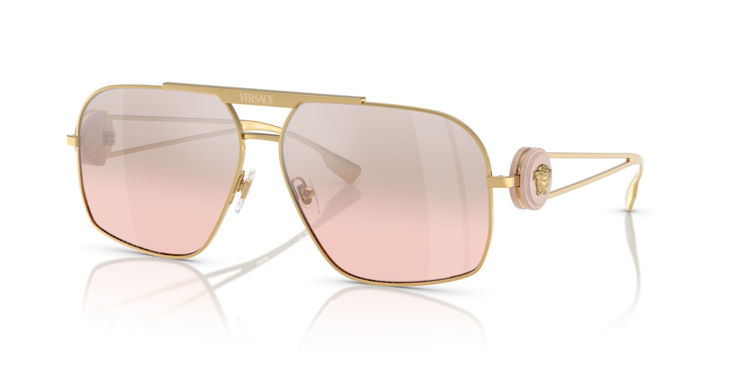 Occhiali da sole Versace VE 2269 (10027E) colore oro forma irregolare lenti rosa chiaro sfumato argento a specchio