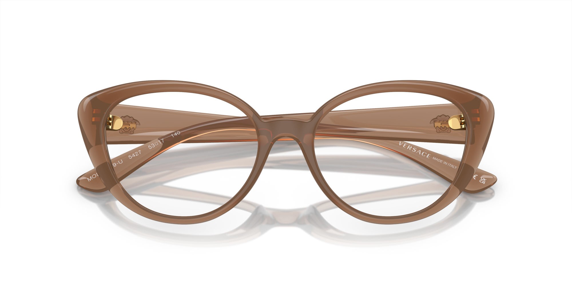 Occhiali da vista Versace VE 3349U (5427) colore marrone trasparente forma ovale lenti lente demo