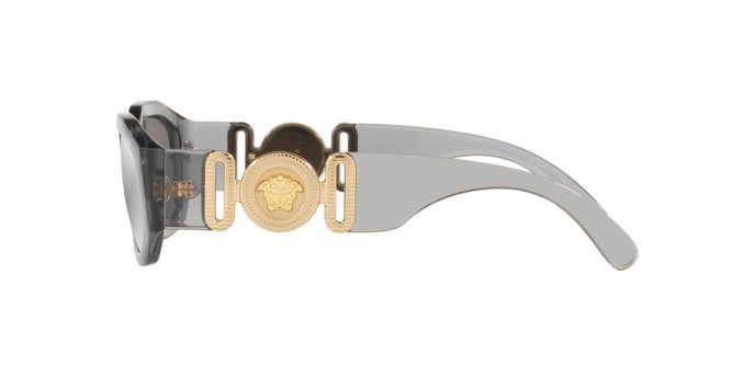 Occhiali da sole Versace Medusa Biggie VE 4361 (311/6G) colore transparent grey forma irregolare lenti light grey mirror silver 80