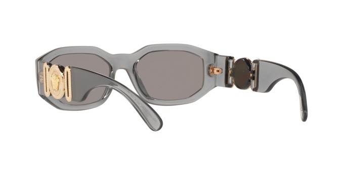 Occhiali da sole Versace Medusa Biggie VE 4361 (311/6G) colore transparent grey forma irregolare lenti light grey mirror silver 80