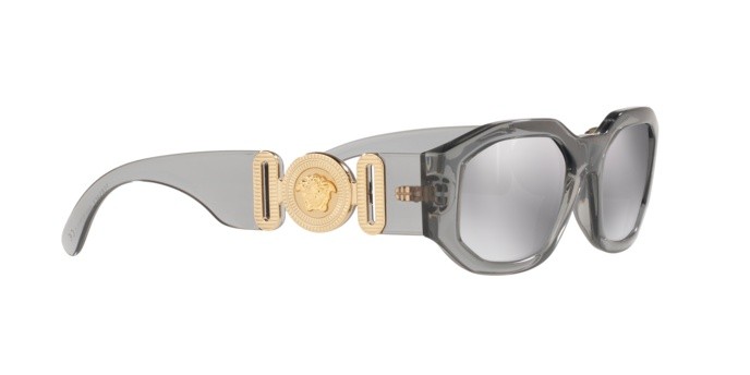Occhiali da sole Versace Medusa Biggie VE 4361 (311/6G) colore transparent grey forma irregolare lenti light grey mirror silver 80