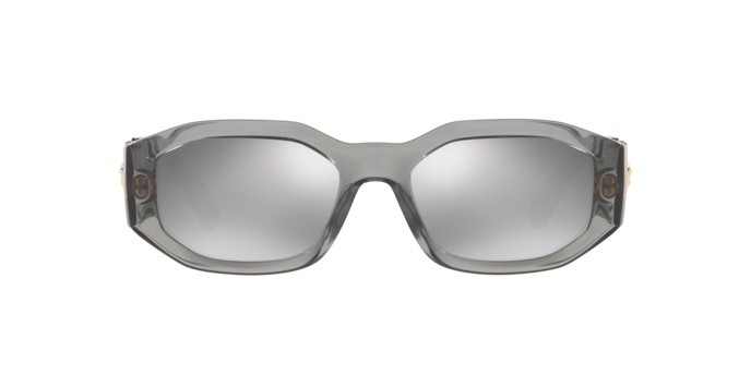 Occhiali da sole Versace Medusa Biggie VE 4361 (311/6G) colore transparent grey forma irregolare lenti light grey mirror silver 80