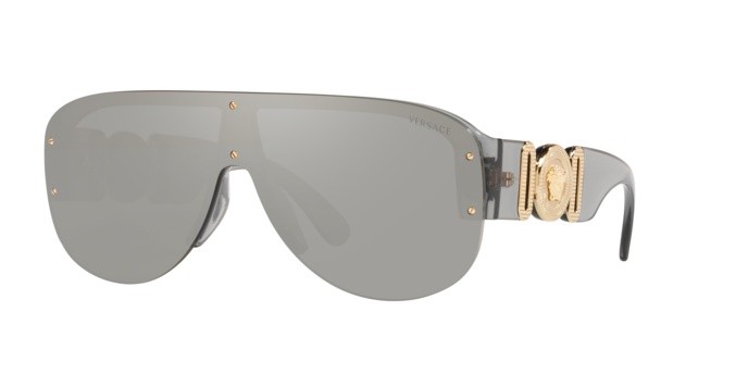 Sunglasses Versace VE 4391 (311/6G) color transparent grey shape irregular lenses light grey mirror silver