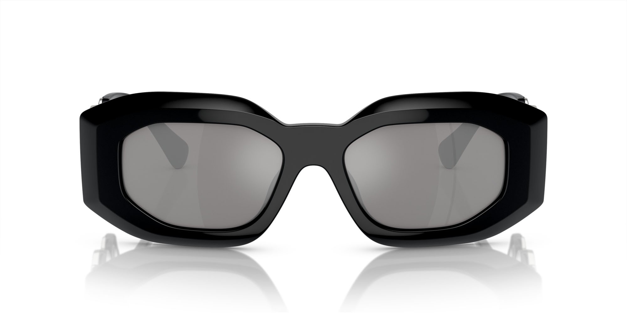 Sunglasses Versace VE 4425U (54226G) color nero shape irregular lenses grigio chiaro specchiato argento 80
