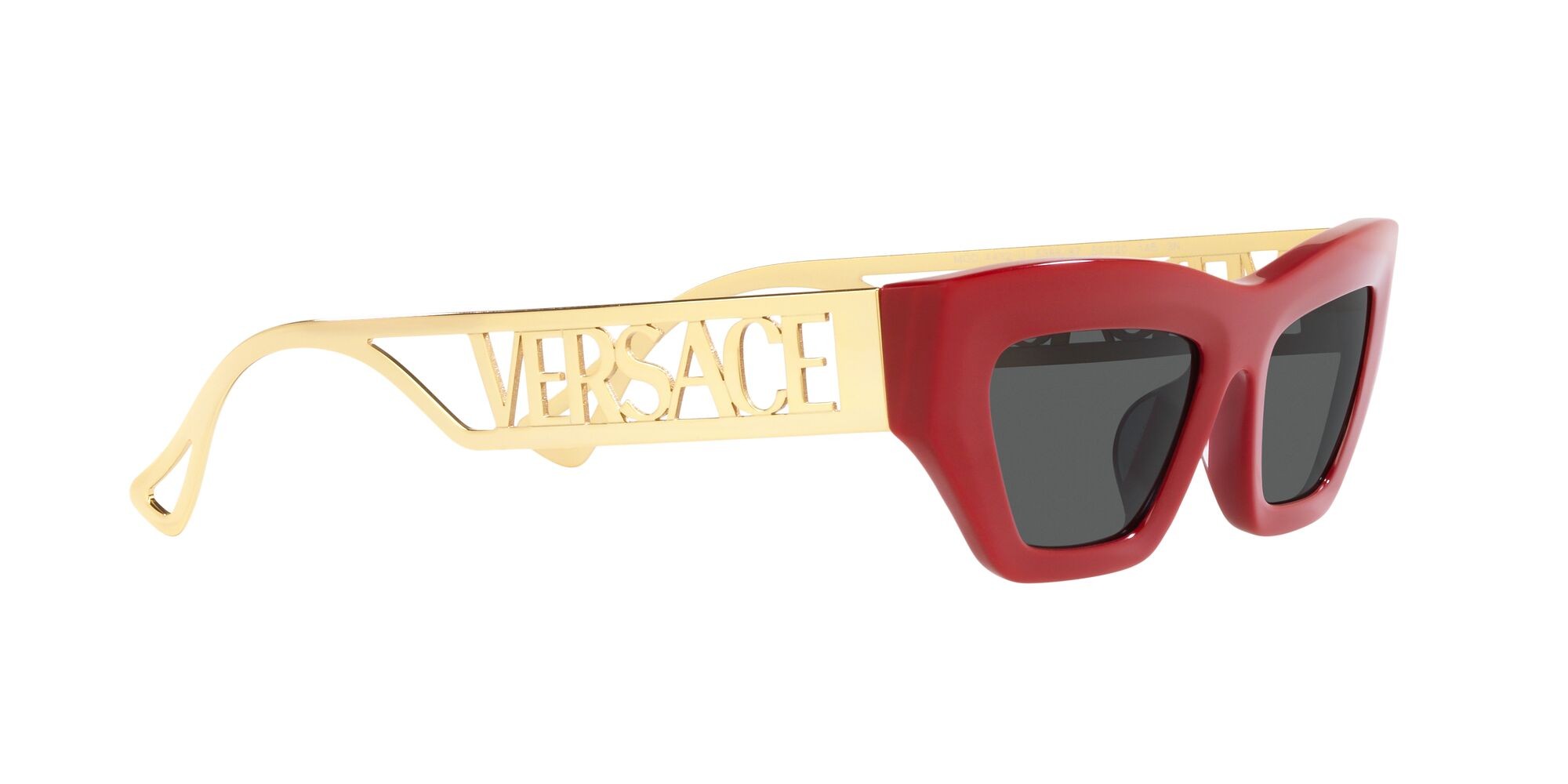 Sunglasses Versace VE 4432U (538887) color rosso shape irregular lenses grigio scuro