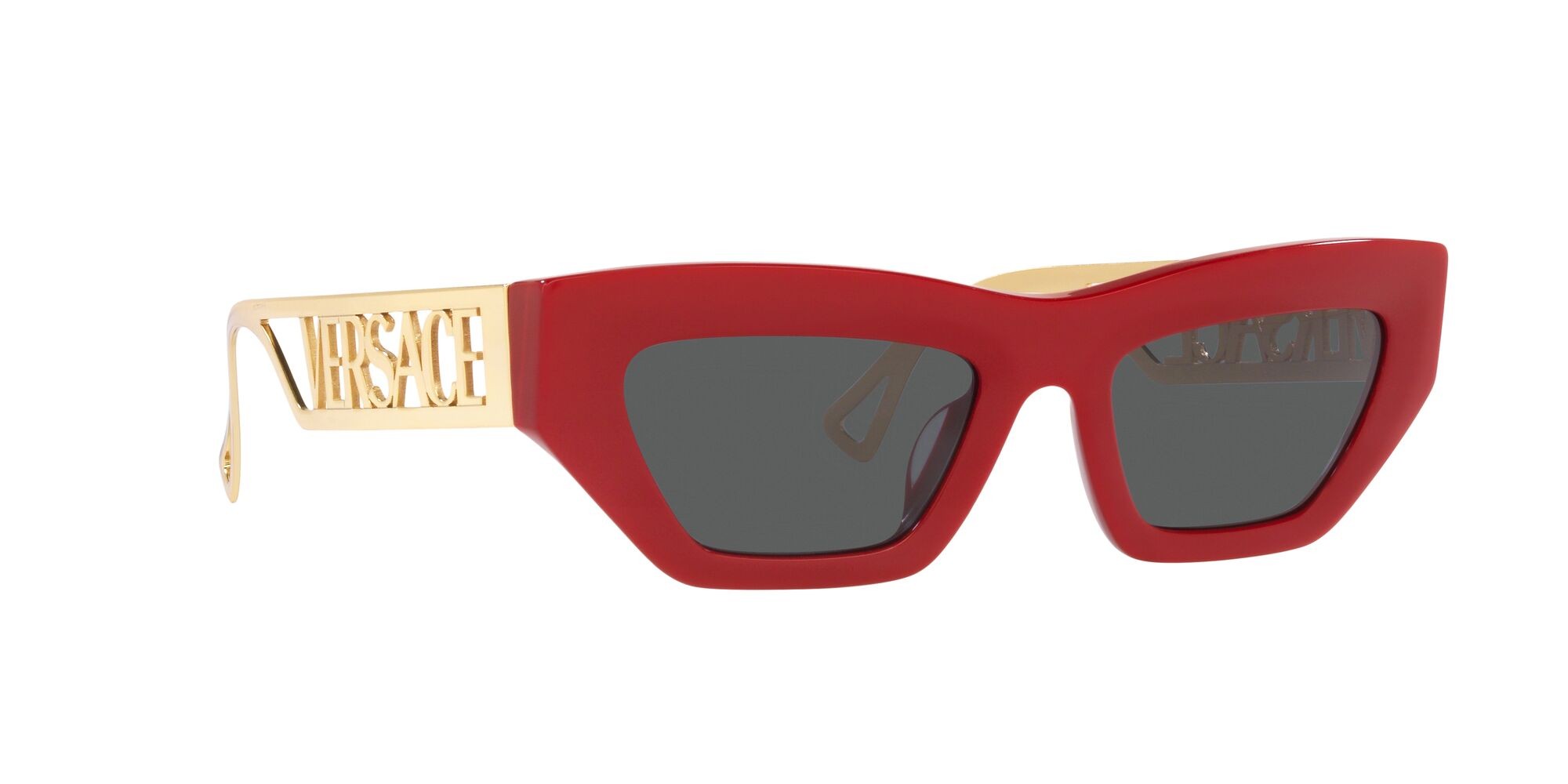 Sunglasses Versace VE 4432U (538887) color rosso shape irregular lenses grigio scuro