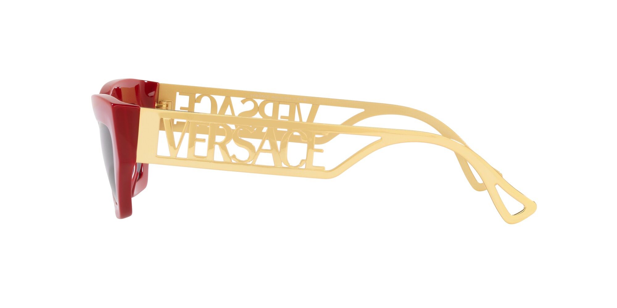 Sunglasses Versace VE 4432U (538887) color rosso shape irregular lenses grigio scuro