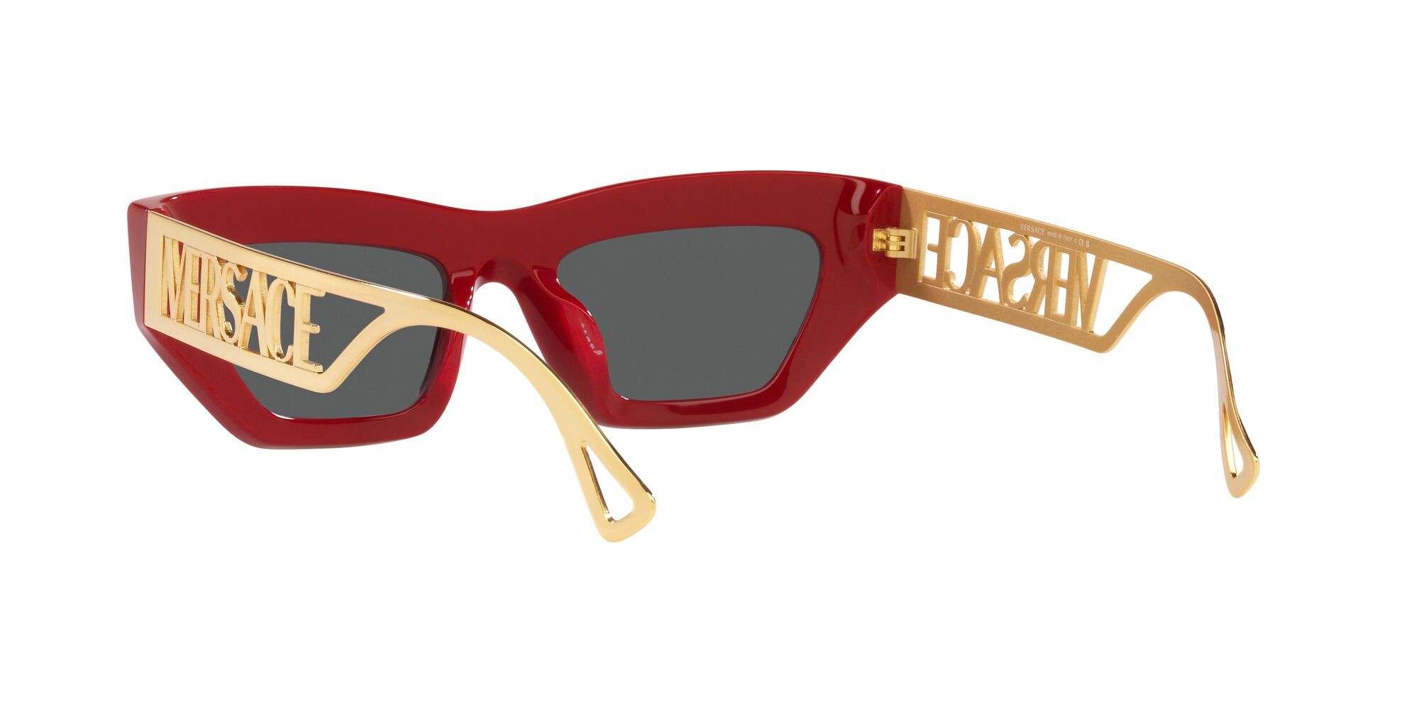 Sunglasses Versace VE 4432U (538887) color rosso shape irregular lenses grigio scuro