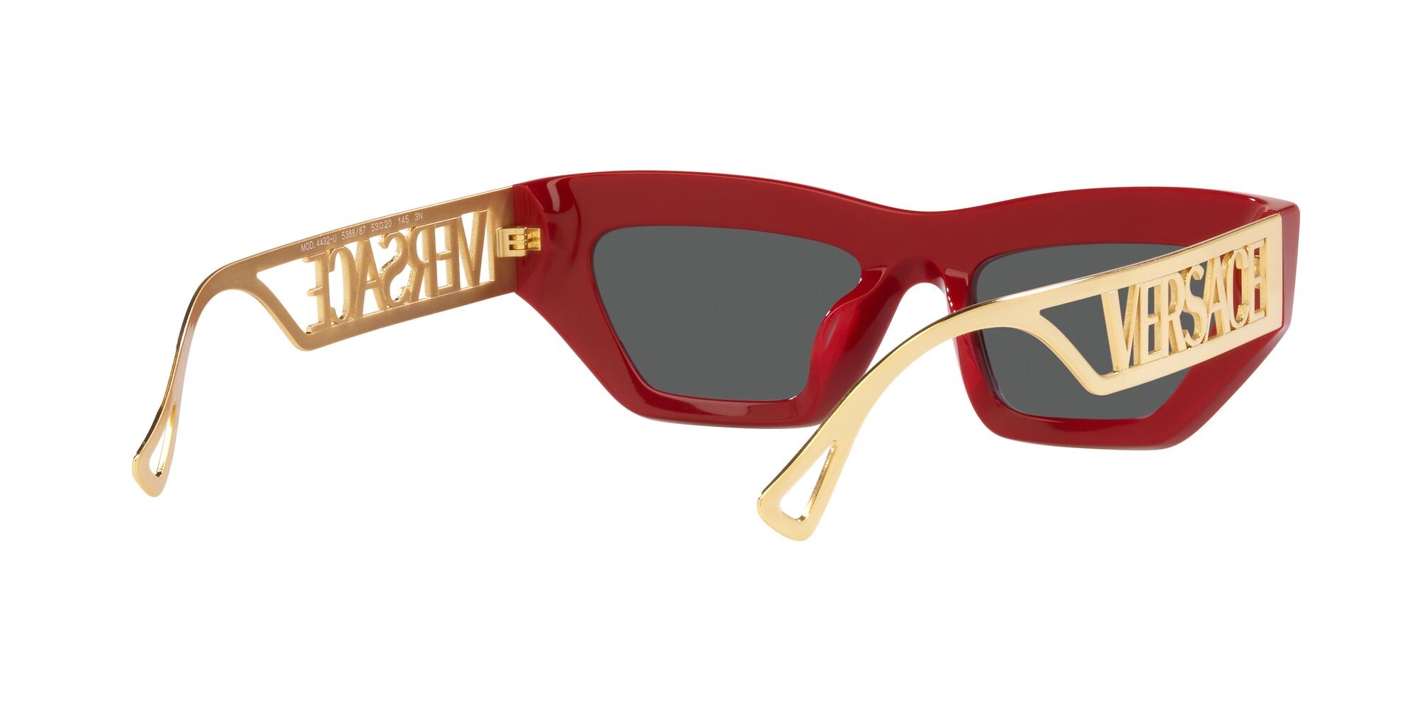 Sunglasses Versace VE 4432U (538887) color rosso shape irregular lenses grigio scuro