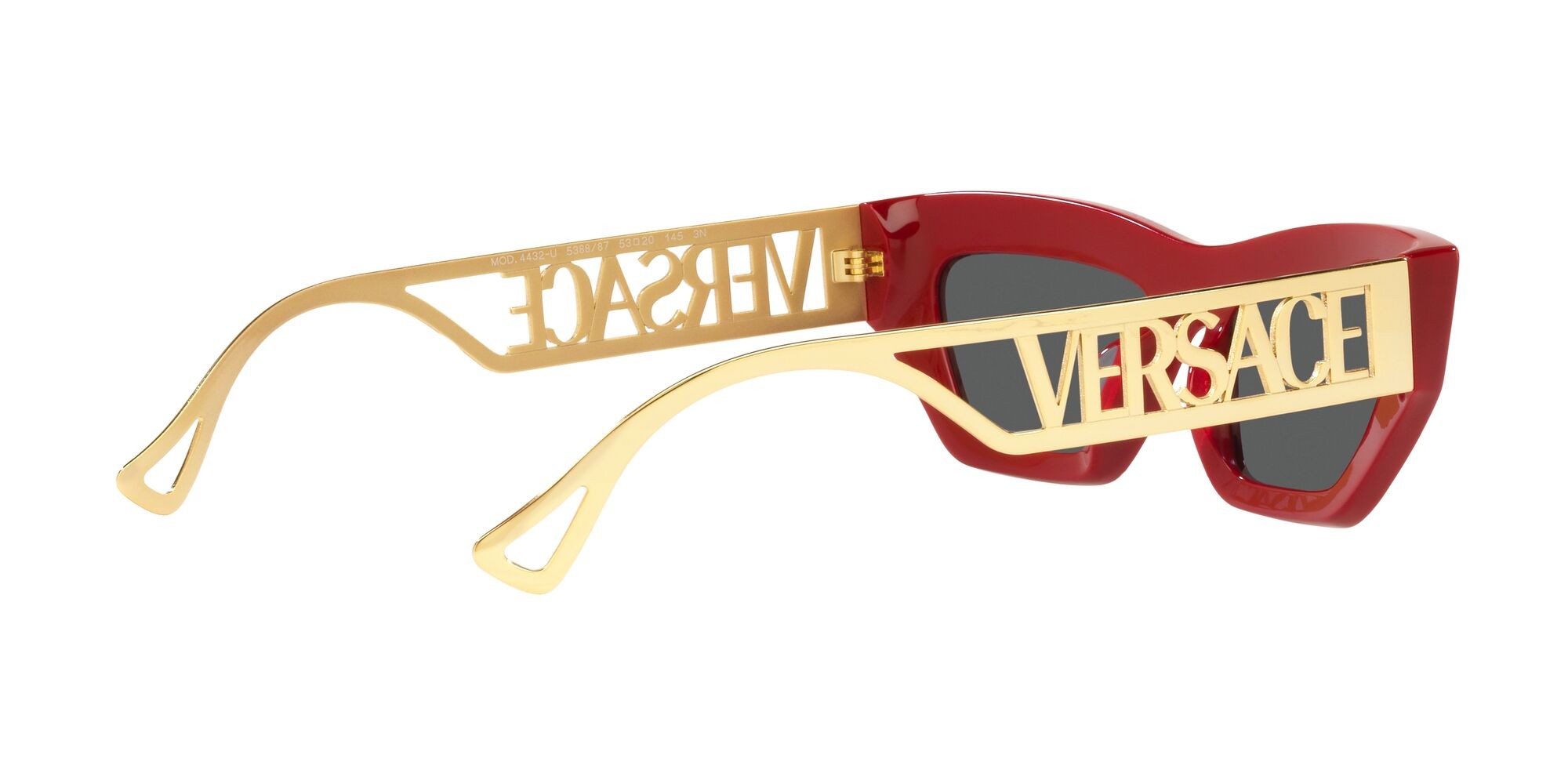 Sunglasses Versace VE 4432U (538887) color rosso shape irregular lenses grigio scuro