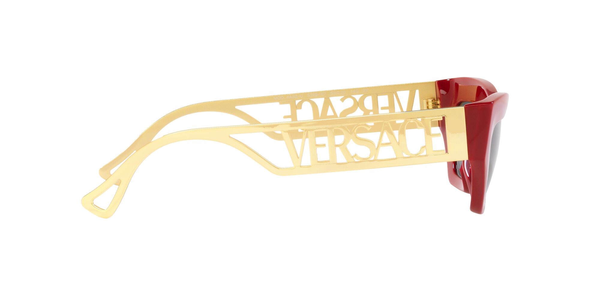 Sunglasses Versace VE 4432U (538887) color rosso shape irregular lenses grigio scuro
