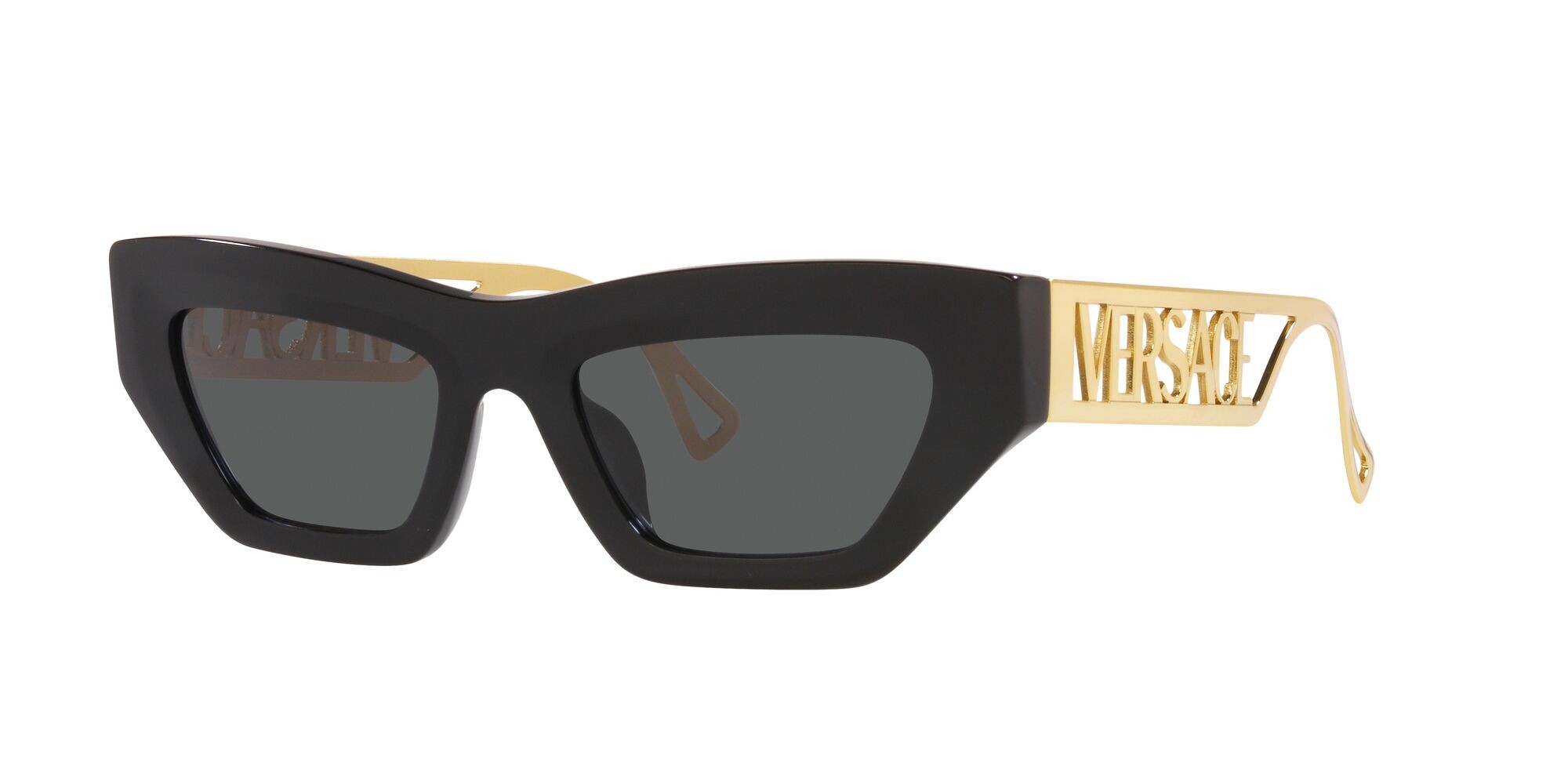 Occhiali da sole Versace VE 4432U (GB1/87) colore nero forma irregolare lenti grigio scuro