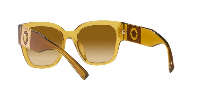 Sunglasses Versace VE 4437U (53472L) color miele trasparente shape square lenses giallo chiaro sfumato ocra
