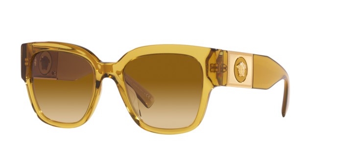 Sunglasses Versace VE 4437U (53472L) color miele trasparente shape square lenses giallo chiaro sfumato ocra
