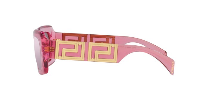 Occhiali da sole Versace VE 4444U (5355AK) colore rosa trasparente forma rettangolare lenti violetto con specchiatura argento interna