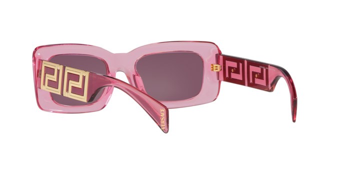 Occhiali da sole Versace VE 4444U (5355AK) colore rosa trasparente forma rettangolare lenti violetto con specchiatura argento interna