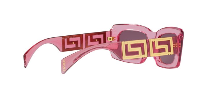 Occhiali da sole Versace VE 4444U (5355AK) colore rosa trasparente forma rettangolare lenti violetto con specchiatura argento interna