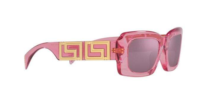 Occhiali da sole Versace VE 4444U (5355AK) colore rosa trasparente forma rettangolare lenti violetto con specchiatura argento interna
