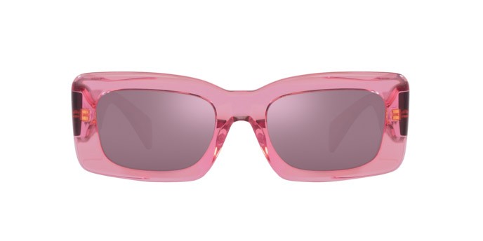 Occhiali da sole Versace VE 4444U (5355AK) colore rosa trasparente forma rettangolare lenti violetto con specchiatura argento interna