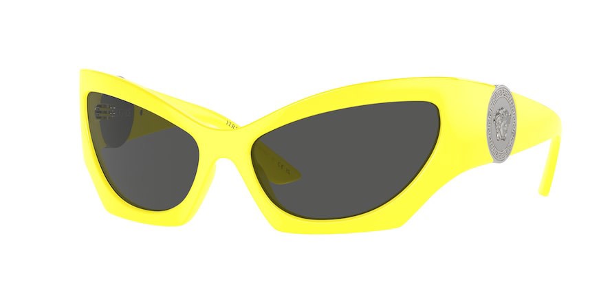 Sonnenbrillen Versace VE 4450 (541887) farbe giallo form cat-eye gläser grigio scuro