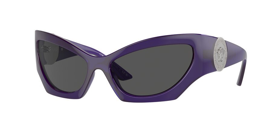 Sunglasses Versace VE 4450 (541987) color viola trasparente shape cat eye lenses grigio scuro