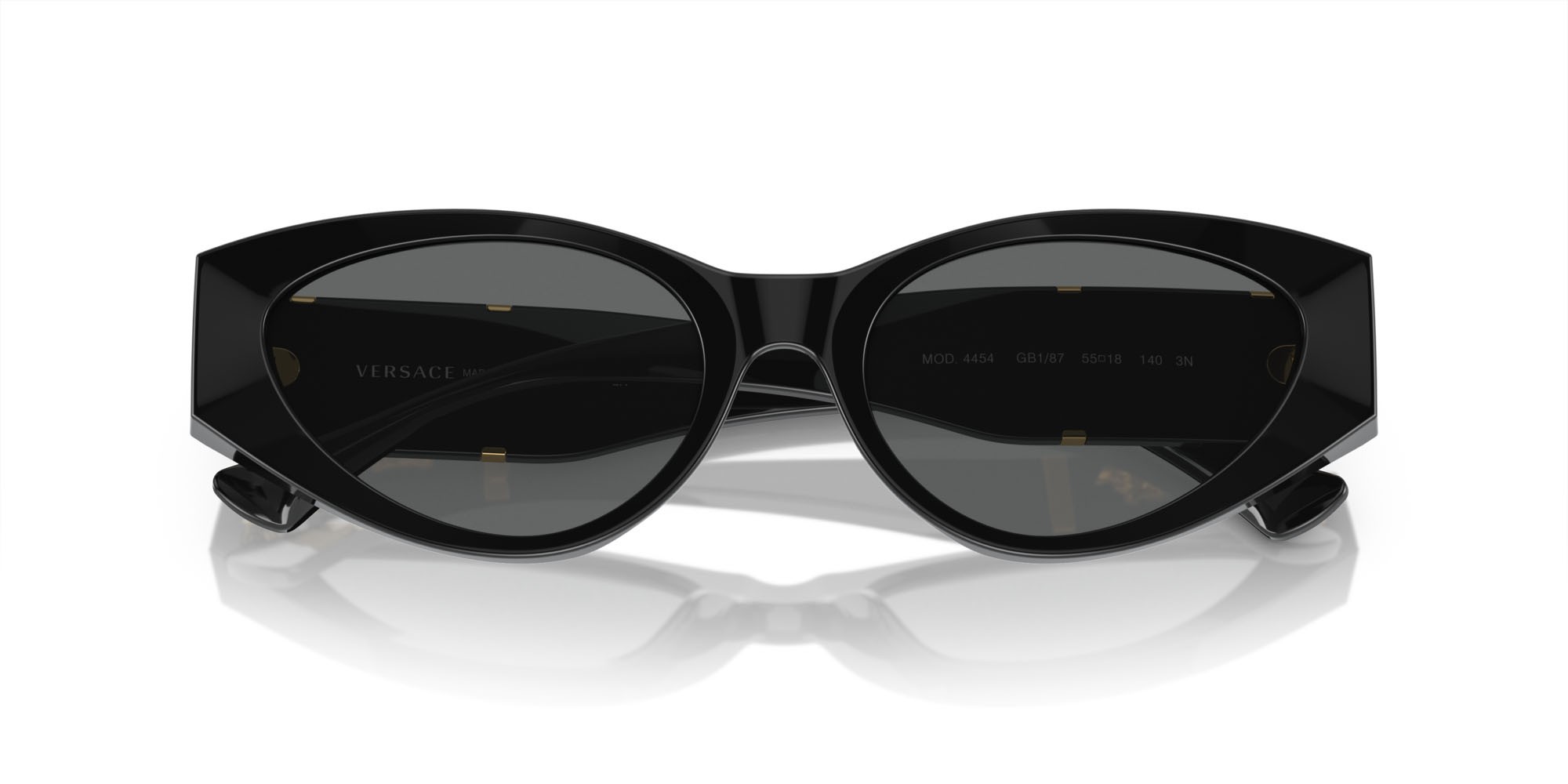 Occhiali da sole Versace VE 4454 (GB1/87) colore nero forma cat eye lenti grigio scuro