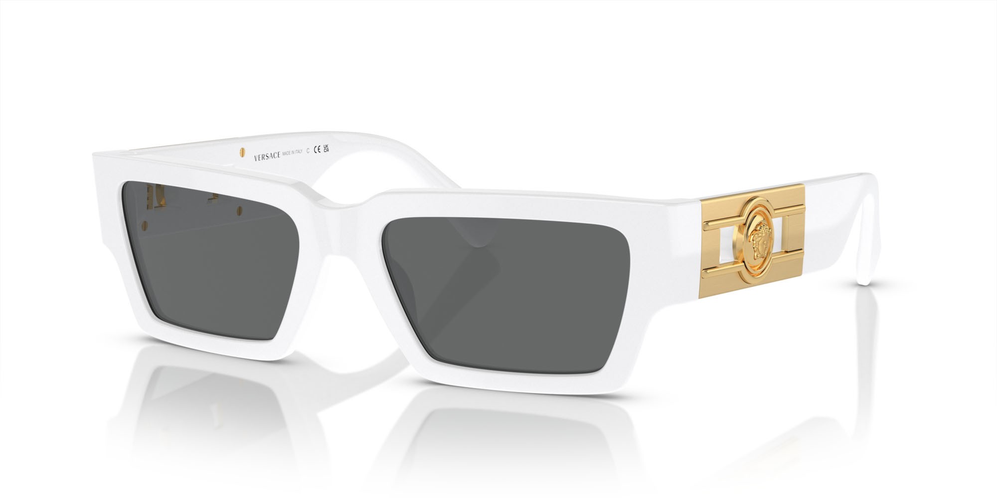 Occhiali da sole Versace VE 4459 (314/87) colore bianco forma rettangolare lenti grigio scuro