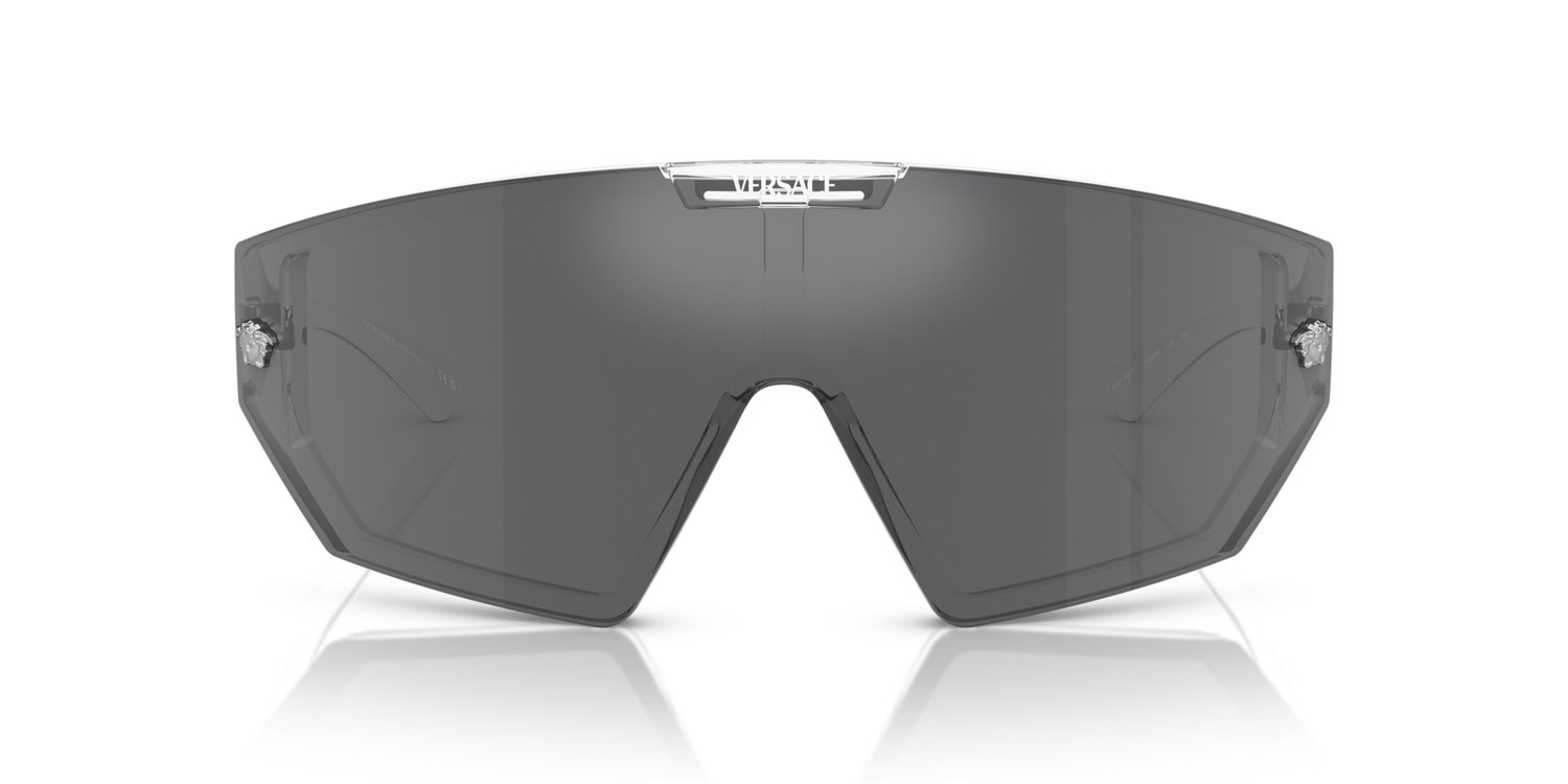 Occhiali da sole Versace VE 4461 (148/6V) colore cristallo forma irregolare lenti grey mirror black/mirror blue violet