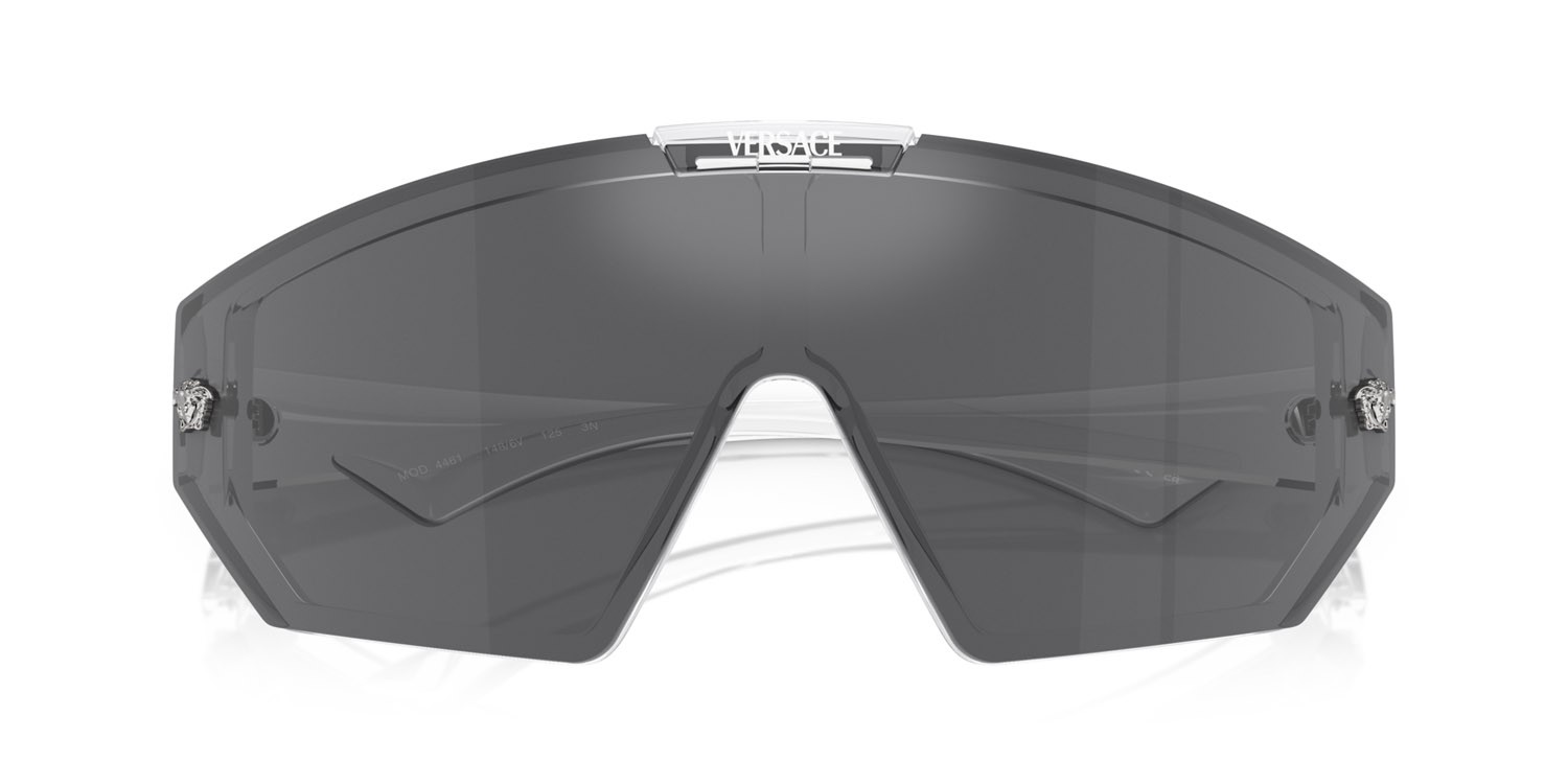 Occhiali da sole Versace VE 4461 (148/6V) colore cristallo forma irregolare lenti grey mirror black/mirror blue violet