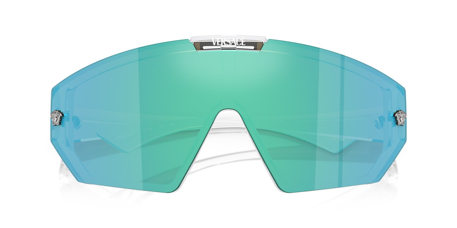 Occhiali da sole Versace VE 4461 (148/6V) colore cristallo forma irregolare lenti grey mirror black/mirror blue violet