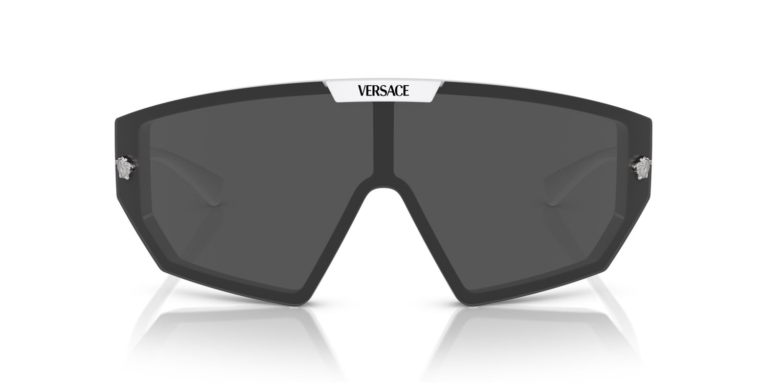 Occhiali da sole Versace VE 4461 (314/87) colore bianco forma irregolare lenti dark grey/mirror silver
