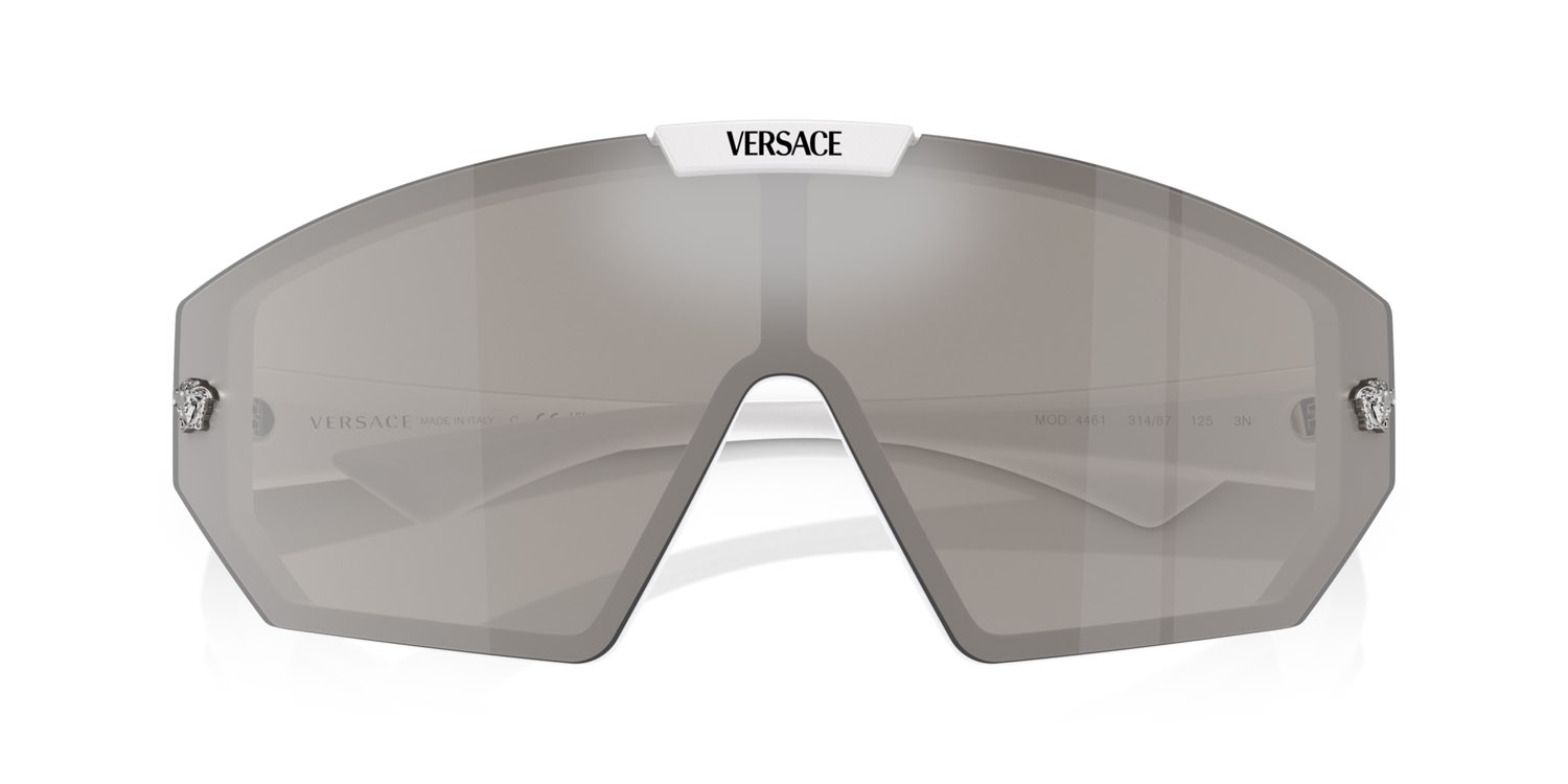 Occhiali da sole Versace VE 4461 (314/87) colore bianco forma irregolare lenti dark grey/mirror silver