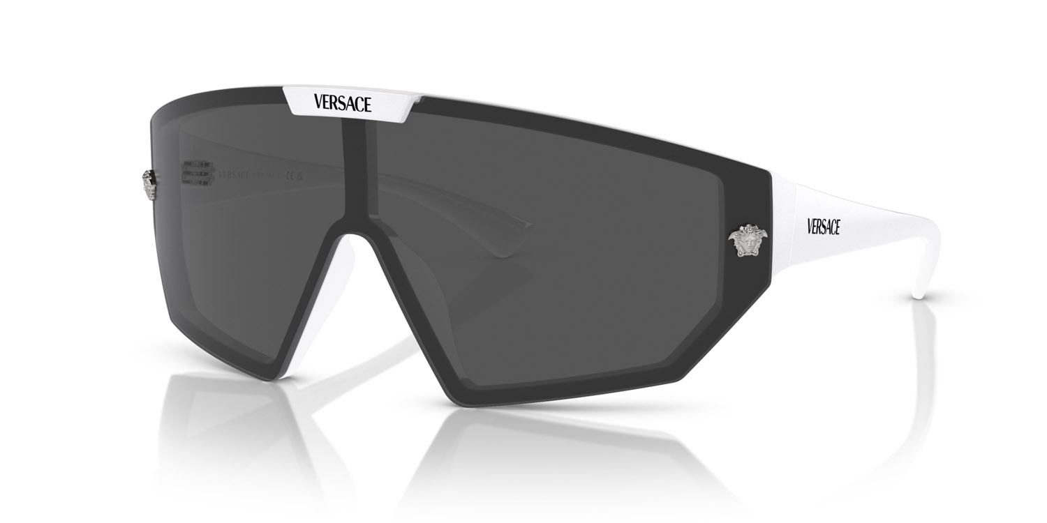 Occhiali da sole Versace VE 4461 (314/87) colore bianco forma irregolare lenti dark grey/mirror silver