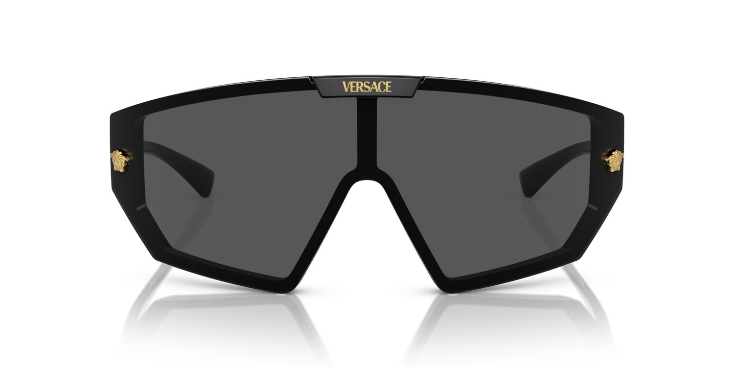 Occhiali da sole Versace VE 4461 (GB1/87) colore nero forma irregolare lenti dark grey/mirror gold