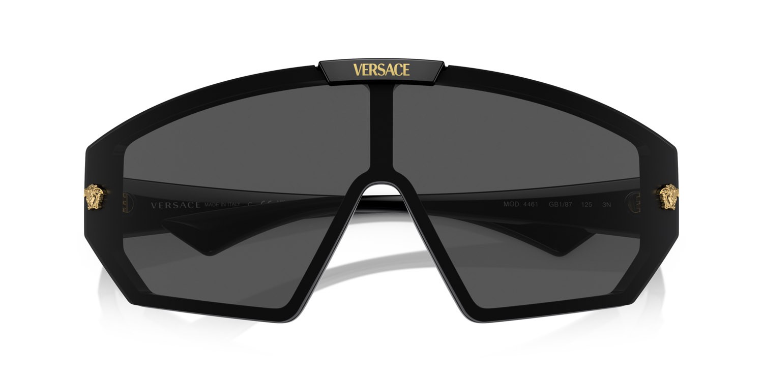 Occhiali da sole Versace VE 4461 (GB1/87) colore nero forma irregolare lenti dark grey/mirror gold