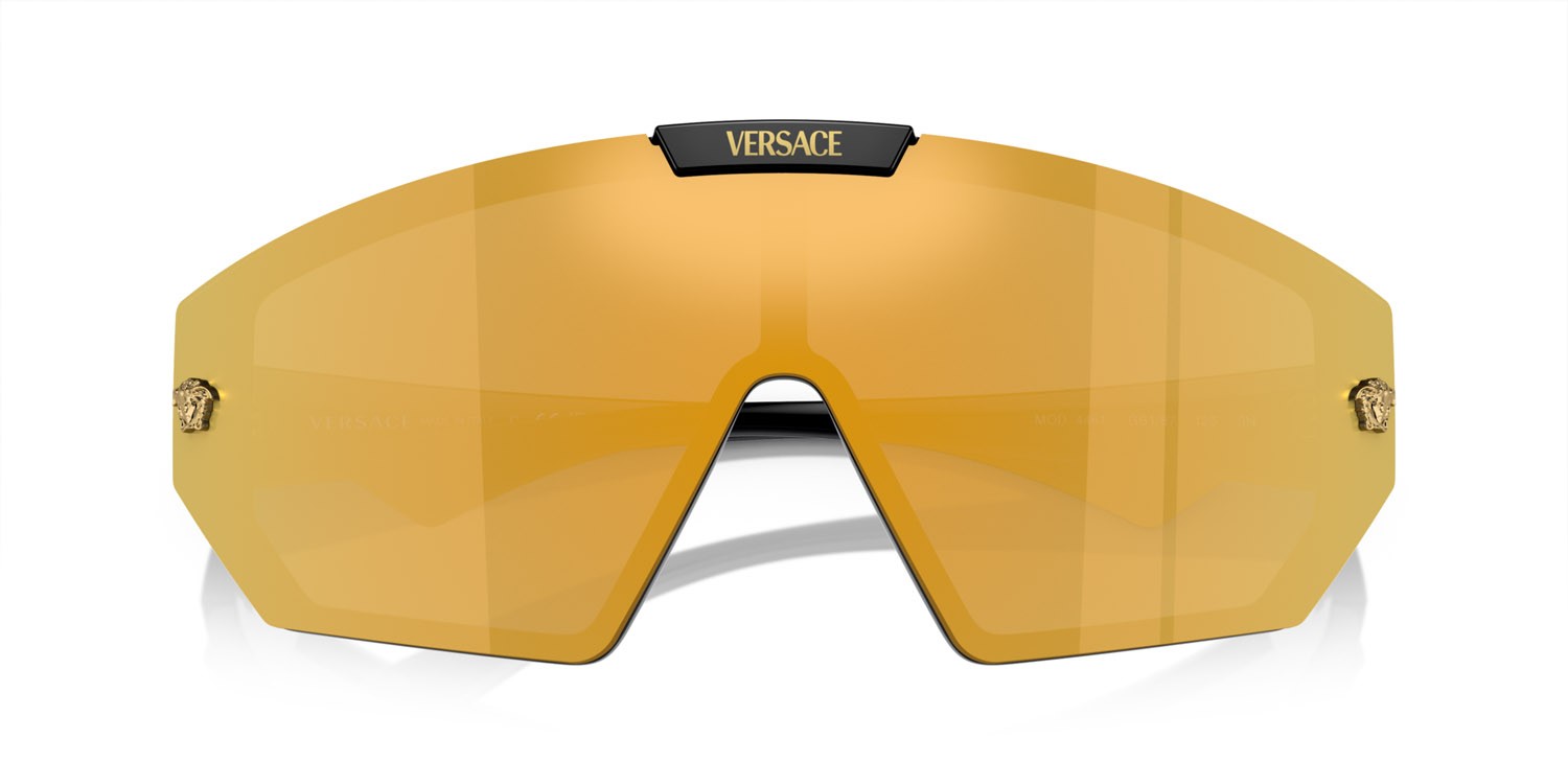 Occhiali da sole Versace VE 4461 (GB1/87) colore nero forma irregolare lenti dark grey/mirror gold