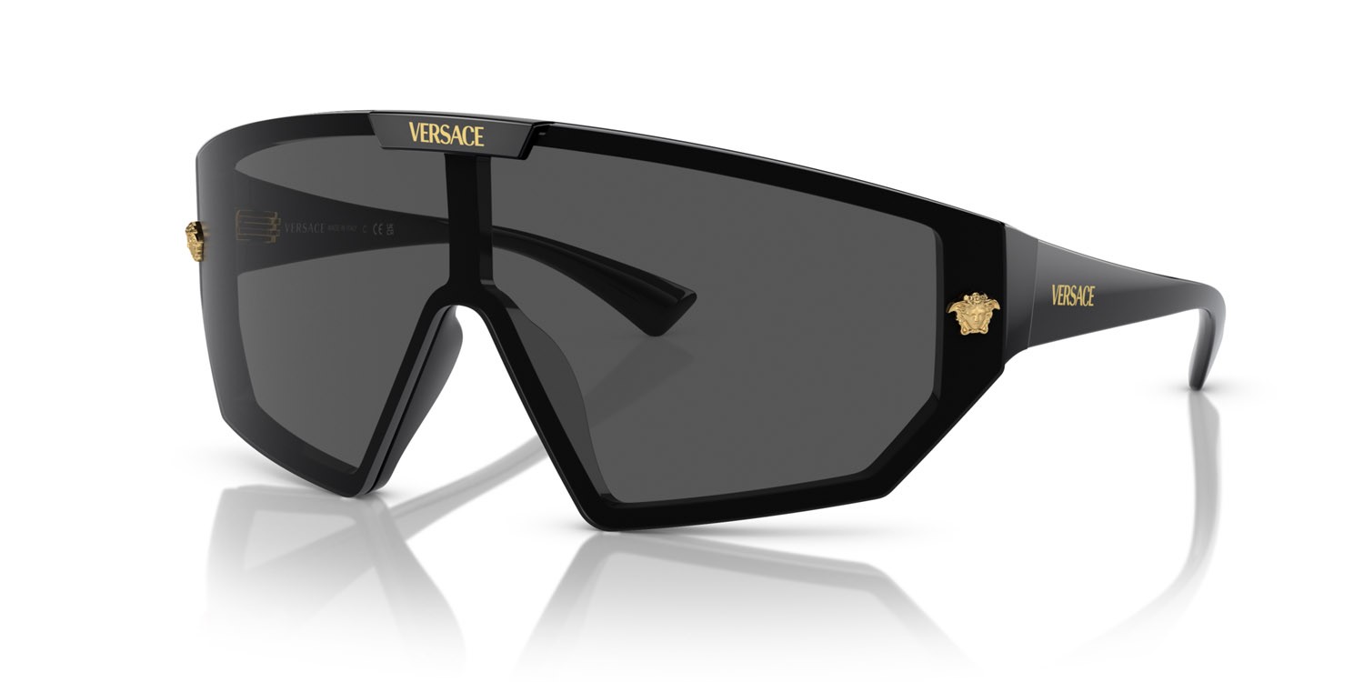 Occhiali da sole Versace VE 4461 (GB1/87) colore nero forma irregolare lenti dark grey/mirror gold