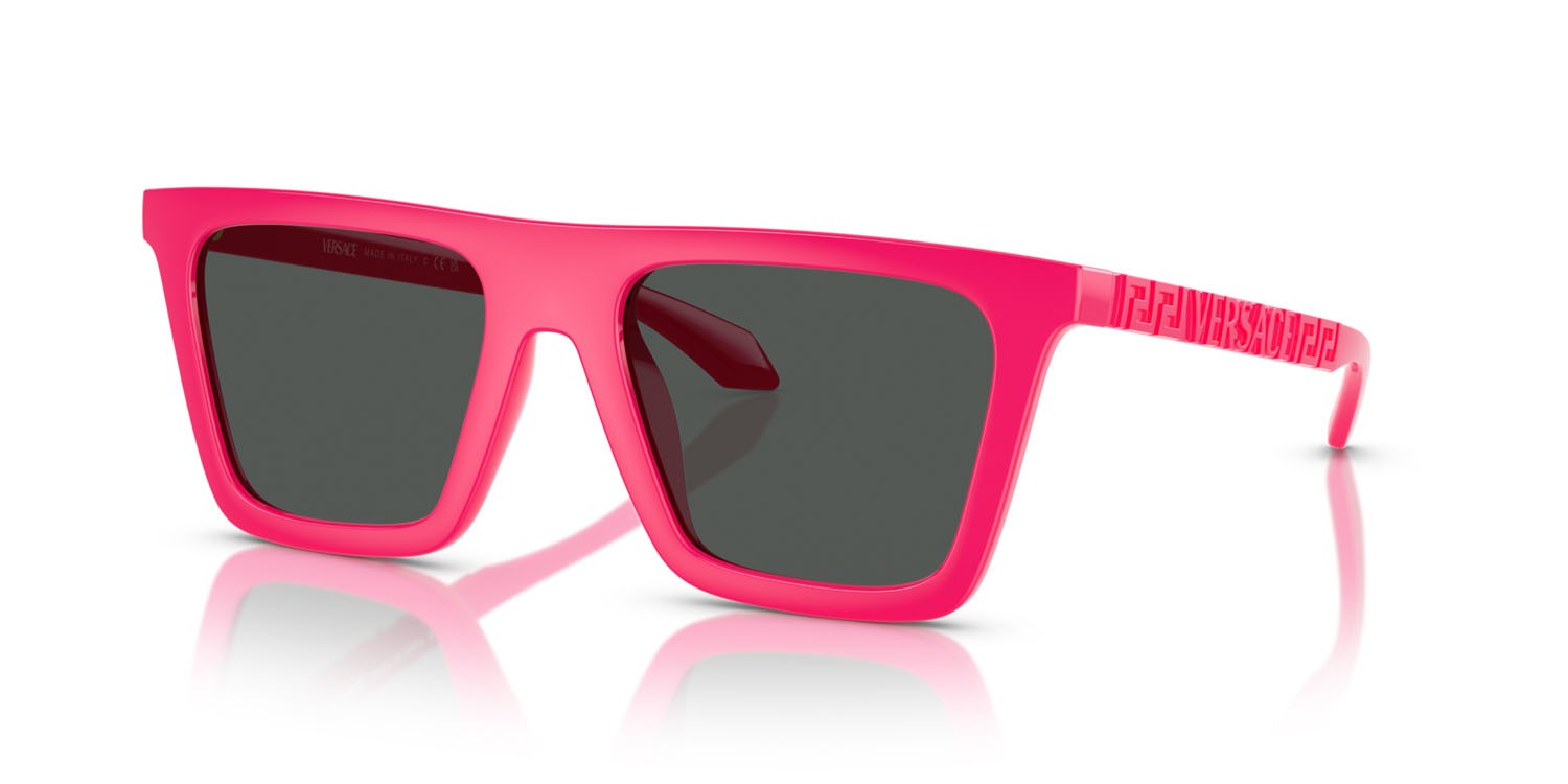 Occhiali da sole Versace VE 4468U (544887) colore fuchsia fluo forma rettangolare lenti grigio scuro