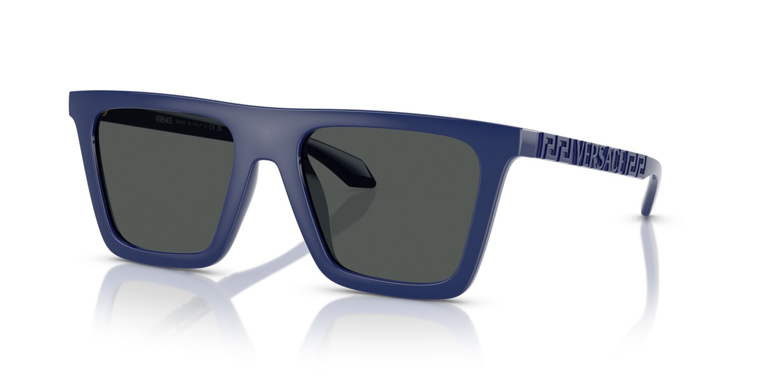 Occhiali da sole Versace VE 4468U (545087) colore blu pieno forma rettangolare lenti grigio scuro