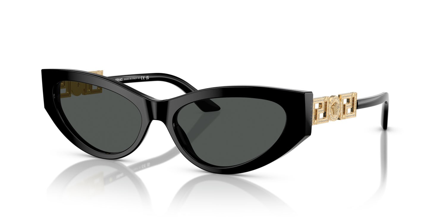 Occhiali da sole Versace VE 4470B (GB1/87) colore nero forma cat eye lenti grigio scuro