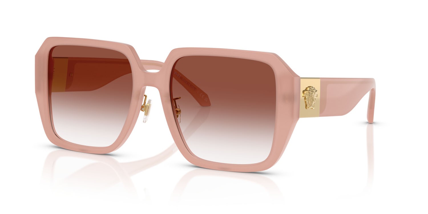 Occhiali da sole Versace VE 4472D (5394VO) colore rosa opale forma quadrato lenti trasparente sfumato rosso