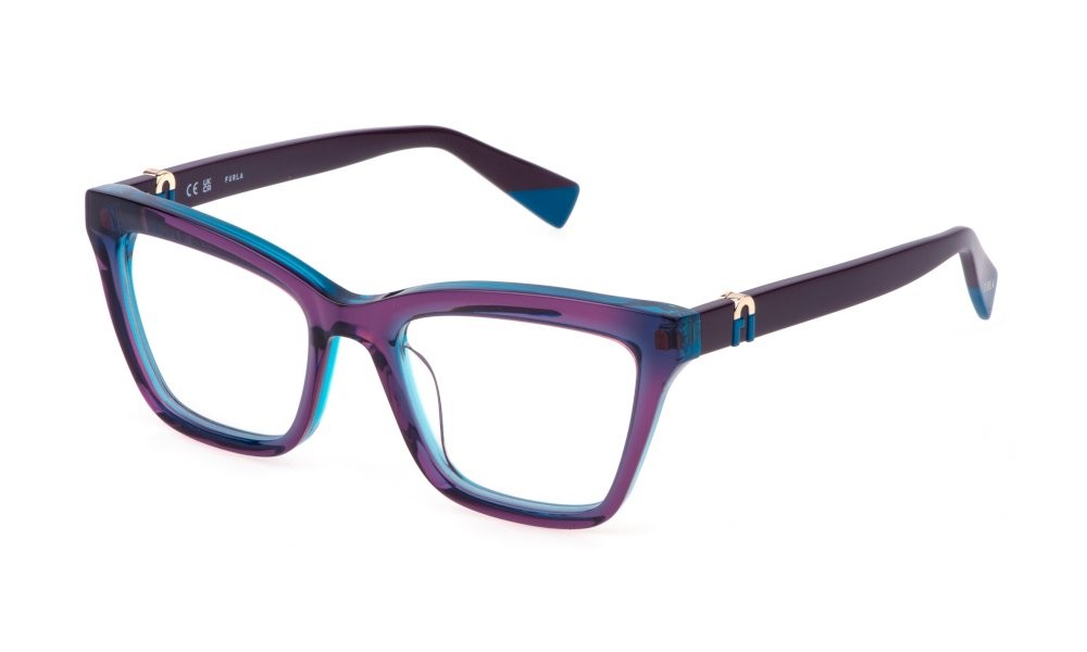 Eyeglasses Furla VFU763 (09YE) color top blu/viola lucido 